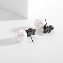 Load image into Gallery viewer, Jewelblings Baroque Vintage Style Hot Pink Pistil Dark Blue Flower and Pearl Stud Earrings Fairy Jewelry
