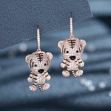 Load image into Gallery viewer, Jewelblings Super Cute Black Enamel Spotted Full Pave Tiger Drop Earrings Chinese Traditional Spring Festival Jewelry
