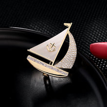 Load image into Gallery viewer, Jewelblings Chic Fashion Micro Pave and Mother of Pearl Sailboat Pin with Anchors Accent Unisex Jewelry
