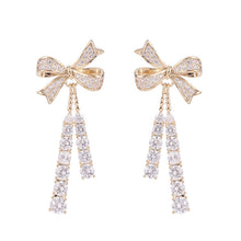 Load image into Gallery viewer, Jewelblings French Vintage Style Bowtie Double Stones Tassel Drop Earrings Trendy Accessory
