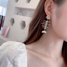 Load image into Gallery viewer, Jewelblings Stunning Full Micro Pave Colorful CZ Statement Fish Bone Earrings Skeleton Halloween Costume Jewelry
