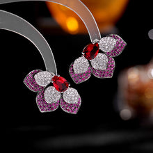 Load image into Gallery viewer, Jewelblings Fantastic Pear Stone Deco Clear and Blue Trio Petal Stud Earrings Half Flower Jewelry
