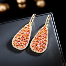Load image into Gallery viewer, Jewelblings Glitter Gold Tone Embellishment Full Round Stones Pear Shaped Drop Clip Earrings

