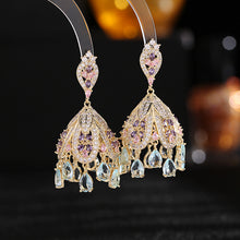 Load image into Gallery viewer, Gorgeous Traditional India Jewelry Green Jhumka Drop Earrings Gold Tone
