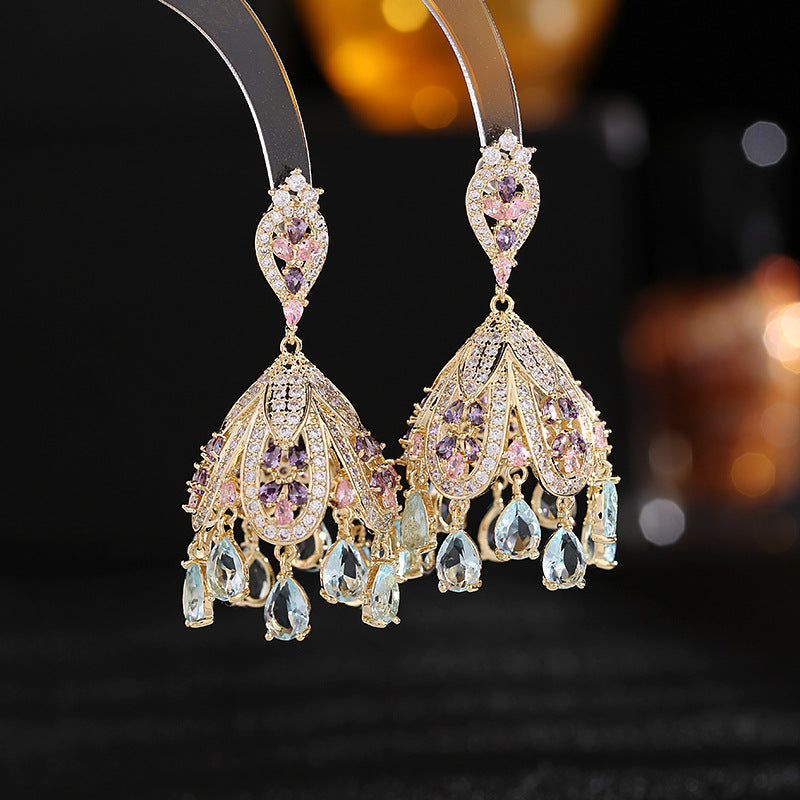 Gorgeous Traditional India Jewelry Green Jhumka Drop Earrings Gold Tone