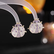 Load image into Gallery viewer, Jewelblings Exquisite Cute Orange Pink Purple Stone Dotted Ladybug Earrings Insect Jewelry
