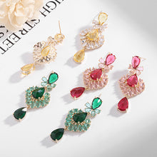 Load image into Gallery viewer, Jewelblings Delicate Trio Tiered Pear Shaped CZ Accent Hot Pink Chandelier Earrings for Theme Party
