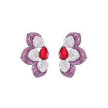 Load image into Gallery viewer, Jewelblings Fantastic Pear Stone Deco Clear and Blue Trio Petal Stud Earrings Half Flower Jewelry
