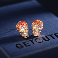 Load image into Gallery viewer, Jewelblings Steampunk Style Silver Hardware and CZ Black Skull Head Stud Earrings for Halloween Bones Costume Accessory
