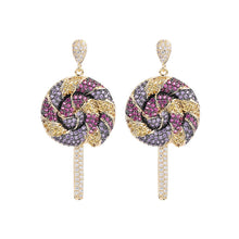 Load image into Gallery viewer, Jewelblings Delightful Fashion Round Shaped Purple Hot Pink Yellow Lollipop Earrings Candy Jewelry
