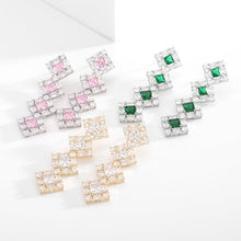 Load image into Gallery viewer, Jewelblings Geometrical Fashion Long Four-Tiered Studded Square Drop Earrings Rhombus Stylish Jewelry
