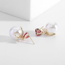 Load image into Gallery viewer, Jewelblings Sweetness Red Heart Stud Ribbon Pearl Drop Earrings Girlhood Style Jewelry
