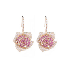 Load image into Gallery viewer, Jewelblings Gorgeous Full Micro Pave CZ Multi-Petal Blossom Clear White Rose Hook Earrings Floral Drop Earrings Jewelry
