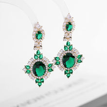 Load image into Gallery viewer, Jewelblings Luxury Vintage Style Enamel Green Oval Stone Domed Square Shaped Drop Earrings for Women Gala Party Rhombus Jewelry
