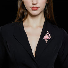 Load image into Gallery viewer, Jewelblings Gorgeous Rose Gold Plated Branch Twig Leaf Bloom Rosa Flower Brooch Floral Bouquet Pin Nature Inspiration Jewelry
