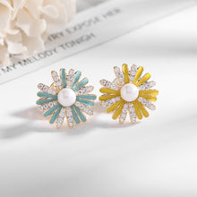 Load image into Gallery viewer, Jewelblings Pretty Pearl CZ Enamel Blue Yellow Daisy Flower Safety Pin
