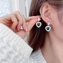 Load image into Gallery viewer, Jewelblings Romance Vintage Double Clear CZ Embellishment Pink Green Love Heart Drop Earrings Valentine’s Day Accessory
