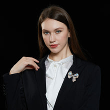 Load image into Gallery viewer, Jewelblings Edwardian Vintage Style Blue Bow Brooch Pin with LOVE Stamp Bowtie Jewelry
