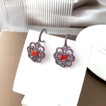 Load image into Gallery viewer, Jewelblings Modern Vintage Square Stone Domed Opens Flower Drop Earrings Cross Shaped Floral Jewelry

