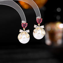 Load image into Gallery viewer, Jewelblings Sweetness Red Heart Stud Ribbon Pearl Drop Earrings Girlhood Style Jewelry
