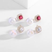 Load image into Gallery viewer, Jewelblings Classic Vintage Embellishment Square Stone and Iridescent Nacreous Luster Ball Drop Earrings Wedding Accessory
