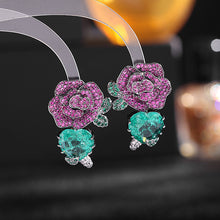 Load image into Gallery viewer, Jewelblings Gorgeous Mulli-Petal Dark Blue Rose Flower and Blood Red Heart Earrings for Valentine Day Jewelry
