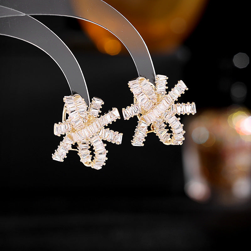 Jewelblings Sparkling Baguette Shaped CZ Loop Ribbon Bowtie Stud Earrings for Cocktail Party