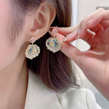Load image into Gallery viewer, Jewelblings Designer Colored Flower Domed Conch Shell Shaped Drop Earrings French Style Jewelry
