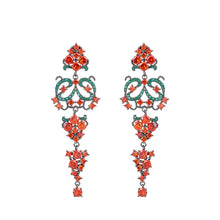 Load image into Gallery viewer, Jewelblings Splendour Vintage Long Trio Tiered Scroll Stone Clusters Chandelier Earrings Traditional Indian Style Jewelry
