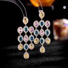 Load image into Gallery viewer, Jewelblings Luxurious Vintage Colored Oval Stones Chandelier Tassel Earrings Formal Occasion Jewelry
