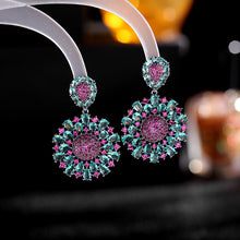 Load image into Gallery viewer, Jewelblings Boho Vintage Blue and Hot Pink Daisy Flower Drop Earrings Blocking Color Floral Jewelry
