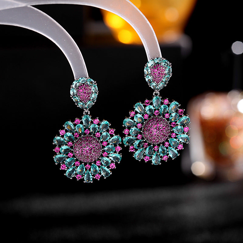 Jewelblings Boho Vintage Blue and Hot Pink Daisy Flower Drop Earrings Blocking Color Floral Jewelry