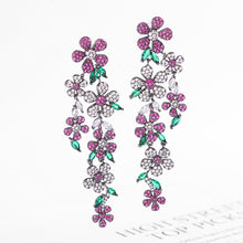 Load image into Gallery viewer, Jewelblings Flourish Luxury Long Clear White Hot Pink Floral Cascading Drop Earrings Formal Event Accessory
