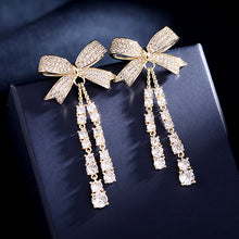Load image into Gallery viewer, Jewelblings Victorian Inspiration Green Bow and Tassel Drop Earrings Occasion Event Accessory
