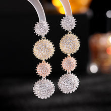 Load image into Gallery viewer, Jewelblings Atomic Fashion Inspiration Long Four-Tiered Colored Burst Ball Drop Earrings Designer Jewelry
