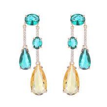 Load image into Gallery viewer, Modern Design Green Yellow Oval Double Tear Tassel Drop Earrings Geometrical Jewelry
