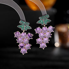 Load image into Gallery viewer, Jewelblings Pretty Green Leaf Round Cut CZ Purple Grape Drop Earrings Garden Fruit Jewelry
