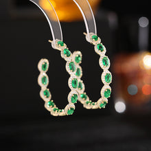 Load image into Gallery viewer, Jewelblings Modern Fashion Studded Oval Stones Accent C Shaped Pierced Earrings Circle Round Jewelry
