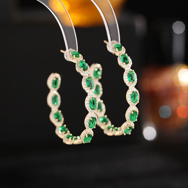 Jewelblings Modern Fashion Studded Oval Stones Accent C Shaped Pierced Earrings Circle Round Jewelry