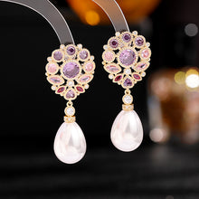 Load image into Gallery viewer, Jewelblings Old European Vintage Inspiration Pear Shaped Flower and Pearl Drop Earrings Formal Event Accessory
