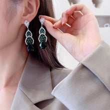 Load image into Gallery viewer, Jewelblings Luxury Vintage Long Trio Tiered Fan Green  Pear Cut Drop Earrings for Formal Occasion Jewelry
