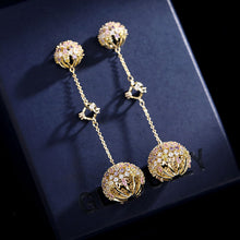 Load image into Gallery viewer, Jewelblings Elegant Long Chain Opens Clear Purple Pink CZ Round Ball Drop Earrings Event Jewelry
