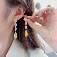 Load image into Gallery viewer, Jewelblings Luxury Four Tiered Long Green Rectangle Teardrop Earrings
