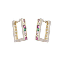 Load image into Gallery viewer, Jewelblings Simpliastic Fashion Colored Stones Pave 3D Square Clip Earrings Office Wear Accessory
