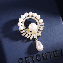 Load image into Gallery viewer, Jewelblings Dramatic Vintage Opens Circlet Round Mother of Pearl Drop Brooch Pin Wedding Jewelry

