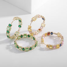 Load image into Gallery viewer, Jewelblings Chic Light Green Emerald CZ Rectangle Stones Hoop Earrings Round Circle Jewelry
