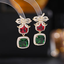 Load image into Gallery viewer, Jewelblings High-End Fashion Clear White Ribbon Bow Yellow Blue Square Stone Drop Earrings Event Jewelry
