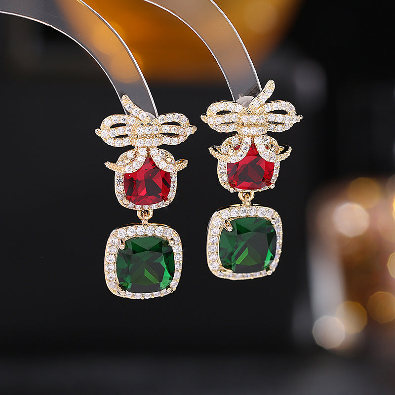 Jewelblings High-End Fashion Clear White Ribbon Bow Yellow Blue Square Stone Drop Earrings Event Jewelry