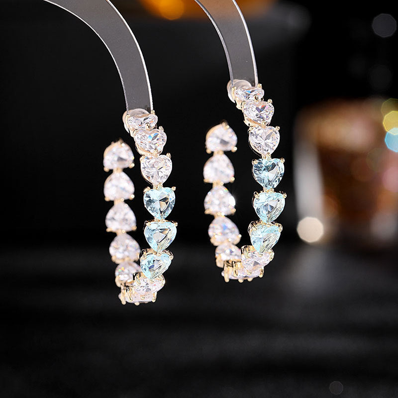 Jewelblings Romantic Style Blue Heart Cut CZ Hoop Earrings C Shaped Earrings Jewelry