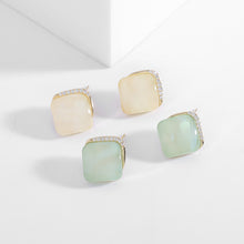 Load image into Gallery viewer, Jewelblings Geometrical Fashion Tinny Clear CZ Hemmed Imitated Jade Square Stud Earrings Causal Wear Accessory
